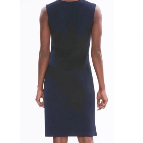 MM Lafleur Sweater Dress Chell Navy Blue Melange Sleeveless‎ Knit Midi Tie Waist - Picture 3 of 9